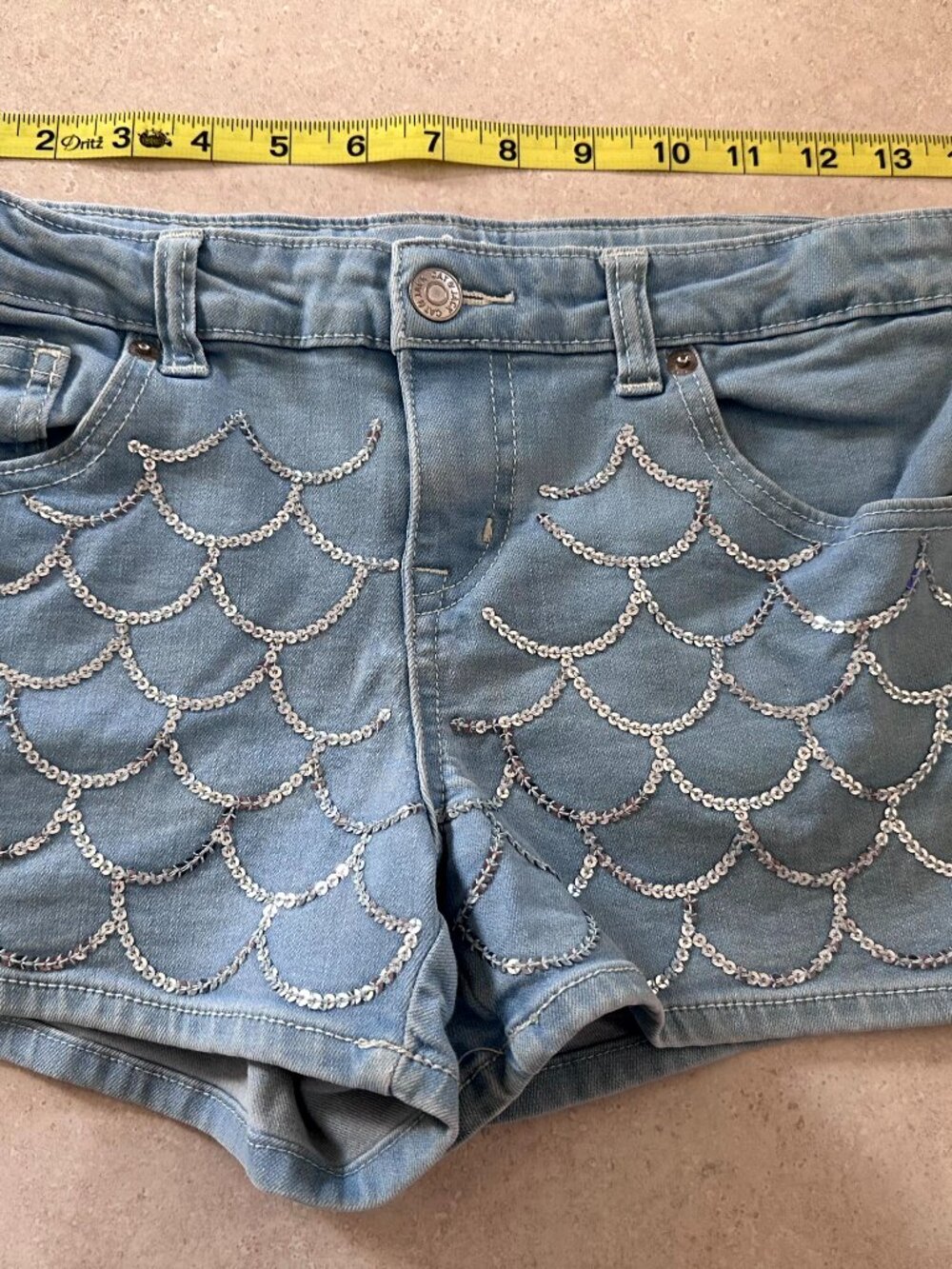 Cat & Jack Sequined Mermaid Denim Shorts Super Stretch Size 10/12